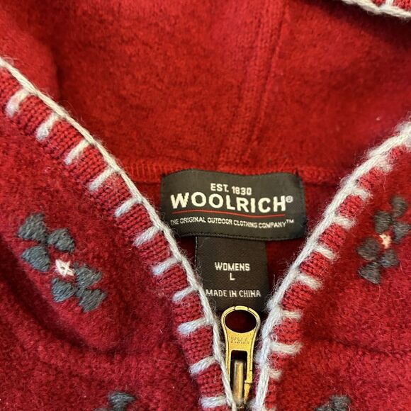 Woolrich Womens Ruby Red Full Zip Stitched Hoodie Small Rare Embroidered Sweater - Picture 2 of 8